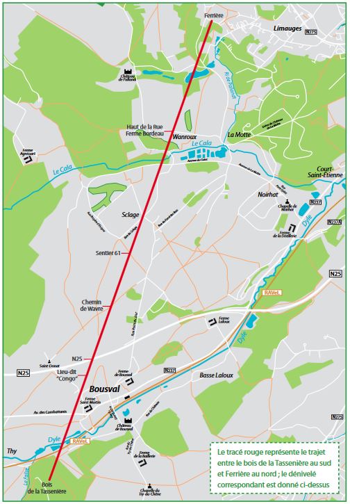 P6 arte de Bousval et la ligne de découpe du schéma du dénivelé